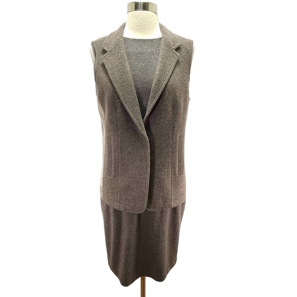 Lafayette 148 NY 3-Piece Taupe Wool Suit Dress — Dress (2), Vest (4) Blazer (4) - Picture 5 of 16